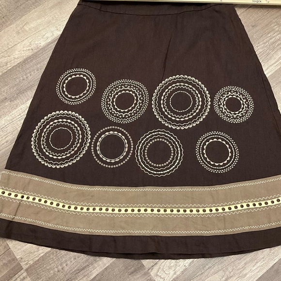 Talbots Women’s 100% Linen Embroidered A-line Skirt Size 6 In Dark Brown - Picture 3 of 6